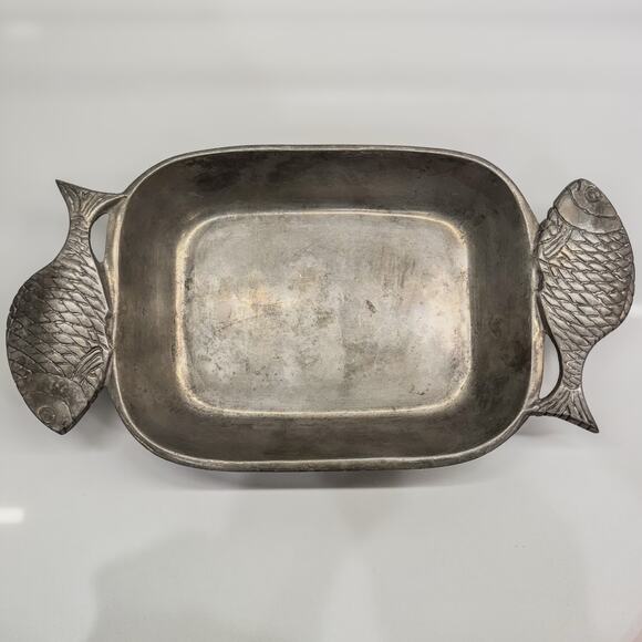 1970's Vintage Pewter Fish Handle Serving Platter/ Serving Dish, Unbranded - Picture 2 of 10